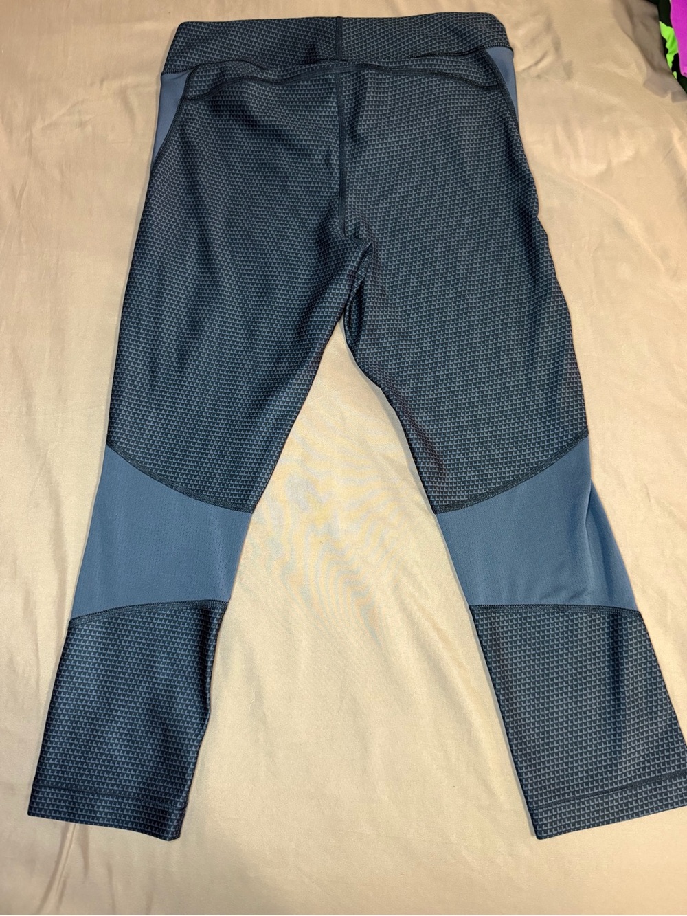 Under Armour Black Textured Leggings with Slate Blue Panels